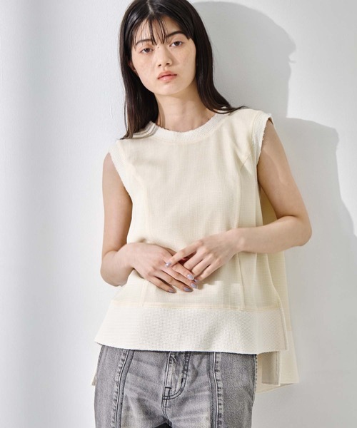 STUDIOUS（ステュディオス）の「【STUDIOUS/ステュディオス】Sleeveless Washable Mesh Blouse/スリーブレスウォッシャブルメッシュブラウス/華奢見え/（シャツ/ブラウス・レディース・マルチ/ブラック/アイボリー・FREE）」の4枚目の写真