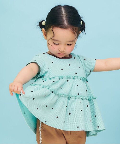 apres les cours（アプレレクール）の「【UVカット】さらさらワッフルフレアチュニック（Tシャツ/カットソー・キッズ・ブラウン/ピンク/アイボリー/ミント/パープル/イエロー・80/90/100/110/120/130/140）」の4枚目の写真