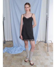 Double Lace Slip Dress, Black