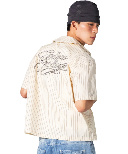 XTONZ(エクストーンズ)の「XTS043 ピンストライプクロップシャツ (クリーム)(シャツ/ブラウス・レディース・その他・MEDIUM/LARGE)」の1枚目の写真