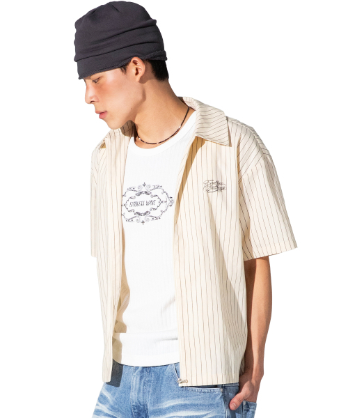 XTONZ(エクストーンズ)の「XTS043 ピンストライプクロップシャツ (クリーム)(シャツ/ブラウス・レディース・その他・MEDIUM/LARGE)」の2枚目の写真
