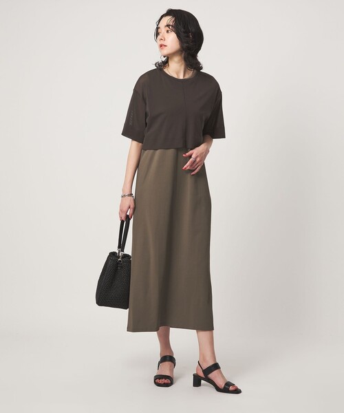 green label relaxing(グリーンレーベルリラクシング)の「チュール プルオーバー×ノースリーブ ワンピース セット 吸水速乾(ワンピース・レディース・ブラック/モカ・FREE)」の3枚目の写真