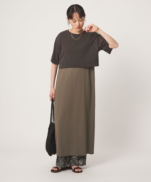 green label relaxing(グリーンレーベルリラクシング)の「チュール プルオーバー×ノースリーブ ワンピース セット 吸水速乾(ワンピース・レディース・ブラック/モカ・FREE)」の8枚目の写真