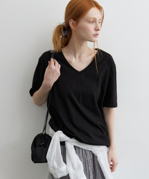 Loose fit v-neck T-shirt [KNSS09TS08]_Black