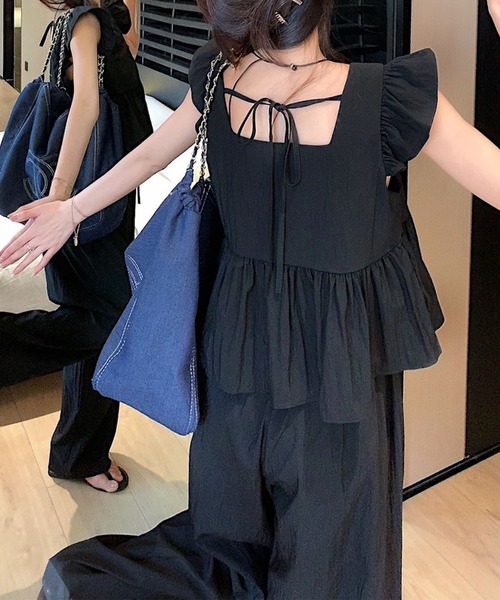 GLAMOROUS JANE(グラマラスジェーン)の「フリルトップス×ロングパンツ 2点セット(セットアップ・レディース・ベージュ/ブラック・M/L)」の3枚目の写真