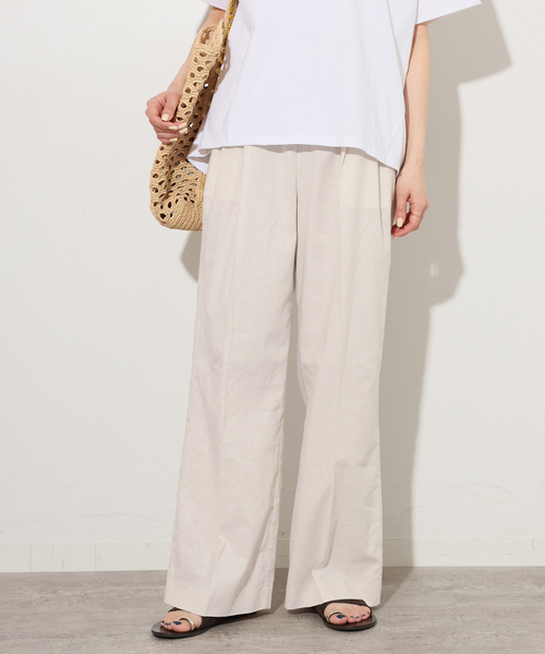 JOURNAL STANDARD relume（ジャーナルスタンダード　レリューム）の「《追加》リネンコットンギャザータックパンツ（その他パンツ・レディース・アイボリー/ブラウン・38/36）」の2枚目の写真