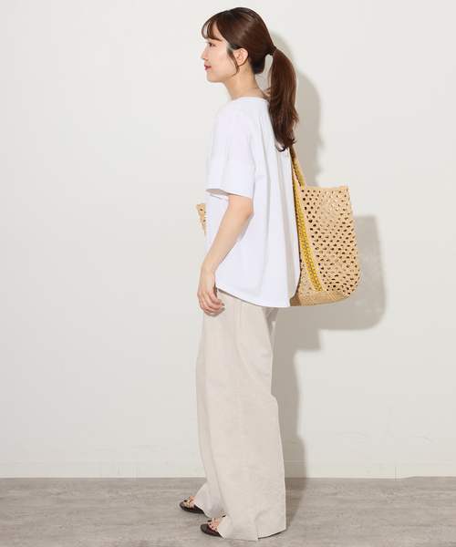 JOURNAL STANDARD relume（ジャーナルスタンダード　レリューム）の「《追加》リネンコットンギャザータックパンツ（その他パンツ・レディース・アイボリー/ブラウン・38/36）」の4枚目の写真