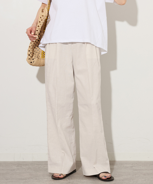 JOURNAL STANDARD relume（ジャーナルスタンダード　レリューム）の「《追加》リネンコットンギャザータックパンツ（その他パンツ・レディース・アイボリー/ブラウン・38/36）」の6枚目の写真