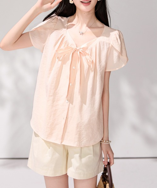 AMAJI(アマジ)の「リボンタイ フラワースリーブ ブラウス(シャツ/ブラウス・レディース・ライトピンク・X-LARGE/LARGE/MEDIUM/SMALL)」の2枚目の写真