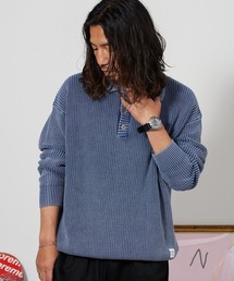ALOHA BLUE（アロハブルー）の「ALOHA BLUE / アロハブルー 褪せ加工インディゴ コットン ニットポロシャツ メンズ 秋 秋服 2026年秋冬（ポロシャツ）」