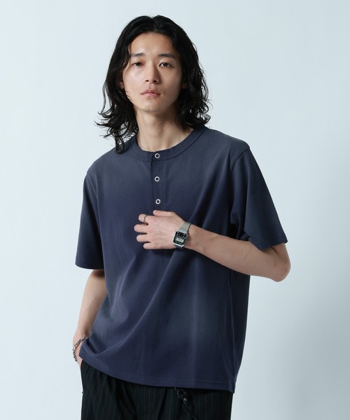 RAGEBLUE（レイジブルー）の「SPRAY FEED HENLEY NECK T-SHRTS/スプレー加工ヘンリーネックTシャツ（Tシャツ/カットソー・メンズ・ブラック/ネイビー/ホワイト・LARGE/MEDIUM）」の9枚目の写真