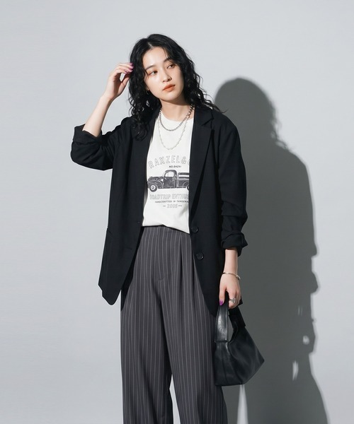 antiqua(アンティカ)の「ヴィンテージプリント ダメージ加工 綿100 Tシャツ(Tシャツ/カットソー・レディース・ホワイト/チャコールグレー・ONESIZE)」の7枚目の写真
