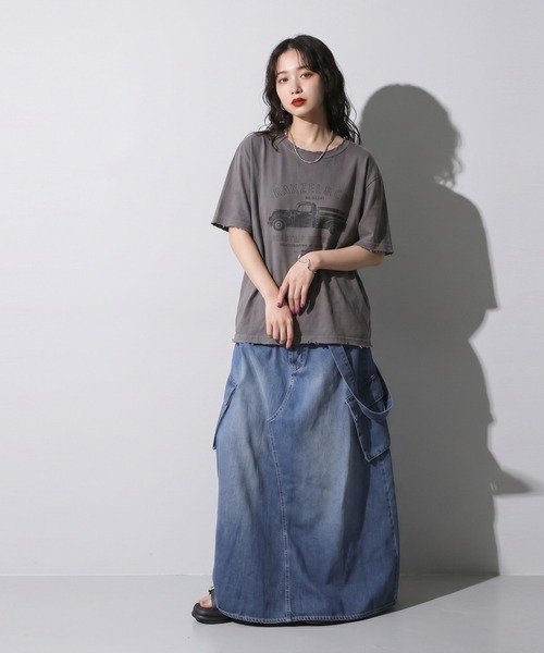 antiqua(アンティカ)の「ヴィンテージプリント ダメージ加工 綿100 Tシャツ(Tシャツ/カットソー・レディース・ホワイト/チャコールグレー・ONESIZE)」の12枚目の写真