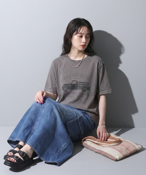 antiqua(アンティカ)の「ヴィンテージプリント ダメージ加工 綿100 Tシャツ(Tシャツ/カットソー・レディース・ホワイト/チャコールグレー・ONESIZE)」の13枚目の写真