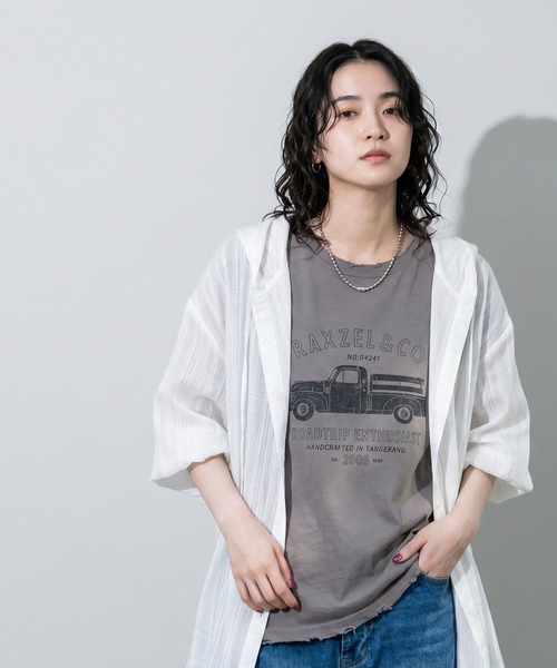 antiqua(アンティカ)の「ヴィンテージプリント ダメージ加工 綿100 Tシャツ(Tシャツ/カットソー・レディース・ホワイト/チャコールグレー・ONESIZE)」の14枚目の写真