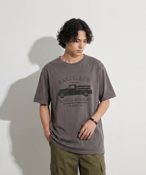 antiqua(アンティカ)の「ヴィンテージプリント ダメージ加工 綿100 Tシャツ(Tシャツ/カットソー・レディース・ホワイト/チャコールグレー・ONESIZE)」の17枚目の写真