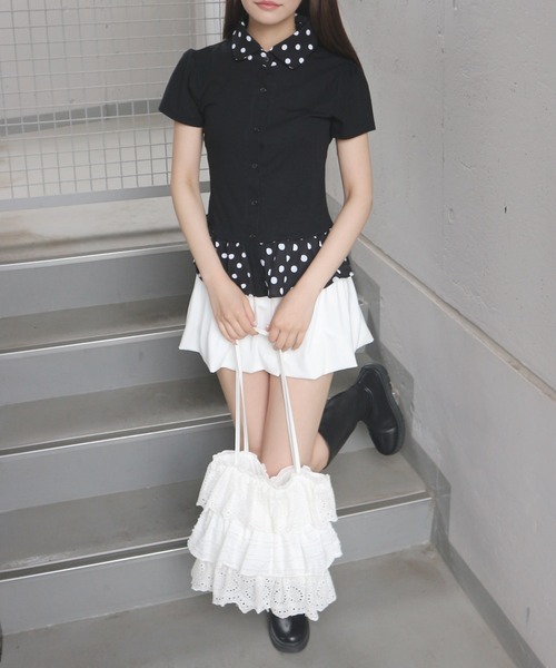 CeLess（セレス）の「Dot Polo Cardigan / ドットポロカーディガン（シャツ/ブラウス・レディース・ブラック・FREE）」の6枚目の写真