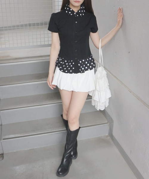 CeLess（セレス）の「Dot Polo Cardigan / ドットポロカーディガン（シャツ/ブラウス・レディース・ブラック・FREE）」の5枚目の写真