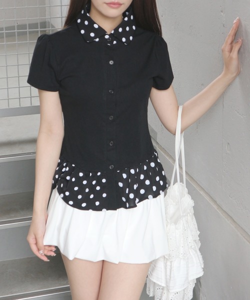 CeLess（セレス）の「Dot Polo Cardigan / ドットポロカーディガン（シャツ/ブラウス・レディース・ブラック・FREE）」の2枚目の写真