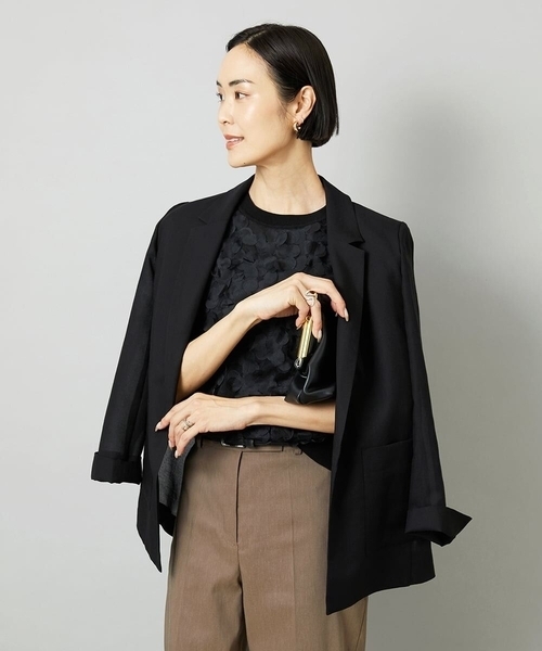 MICHEL KLEIN(ミッシェル・クラン)の「シアーテーラードジャケット(その他アウター・レディース・ブラック/モカ・40)」の1枚目の写真