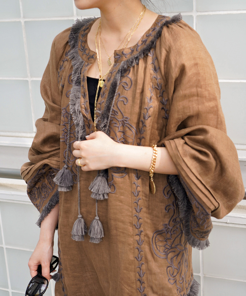 AP STUDIO（エーピーストゥディオ）の「【ANNABO/アンナボ】Versailles Echo Maxi Dress（ワンピース・レディース・ブラウン・FREE）」の4枚目の写真