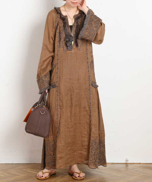 AP STUDIO（エーピーストゥディオ）の「【ANNABO/アンナボ】Versailles Echo Maxi Dress（ワンピース・レディース・ブラウン・FREE）」の5枚目の写真