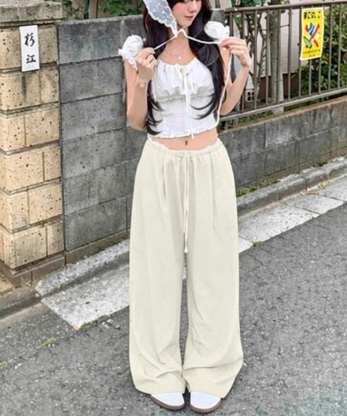VIVID LADY（ビビッドレディー）の「ダブルウエスト フリルワイドパンツ（その他パンツ・レディース・ブラック/ピンク/ネイビー/クリーム・FREE）」の14枚目の写真