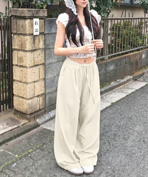 VIVID LADY（ビビッドレディー）の「ダブルウエスト フリルワイドパンツ（その他パンツ・レディース・ブラック/ピンク/ネイビー/クリーム・FREE）」の15枚目の写真
