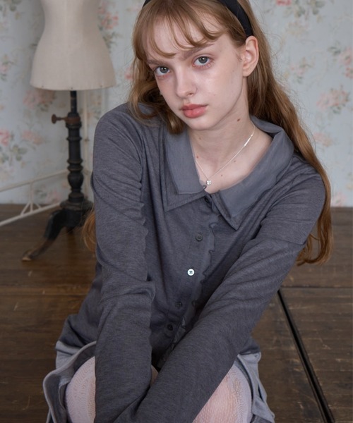 Birthday room(バースデイルーム)の「チュールレイヤードトップス/Tulle-layered top(シャツ/ブラウス・レディース・チャコールグレー/ピンク/アイボリー・FREE)」の14枚目の写真