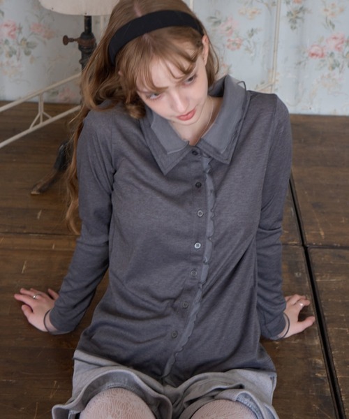 Birthday room(バースデイルーム)の「チュールレイヤードトップス/Tulle-layered top(シャツ/ブラウス・レディース・チャコールグレー/ピンク/アイボリー・FREE)」の15枚目の写真