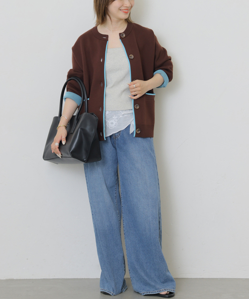 JOURNAL STANDARD relume(ジャーナルスタンダード レリューム)の「《一部WEB限定追加4 / 新色》ダブルニットコントラストカーディガン(カーディガン/ボレロ・レディース・ブラウン/ネイビー/グレー・FREE)」の13枚目の写真