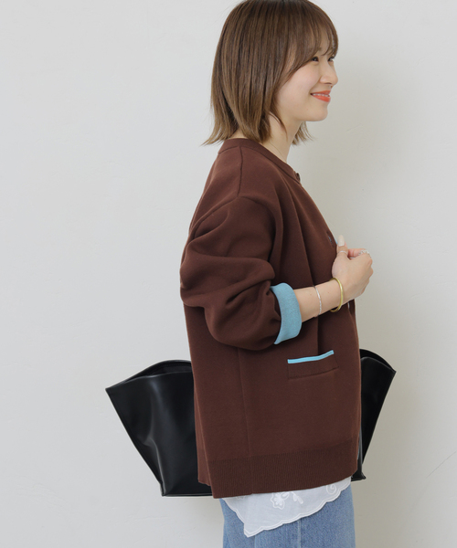 JOURNAL STANDARD relume(ジャーナルスタンダード レリューム)の「《一部WEB限定追加4 / 新色》ダブルニットコントラストカーディガン(カーディガン/ボレロ・レディース・ブラウン/ネイビー/グレー・FREE)」の19枚目の写真