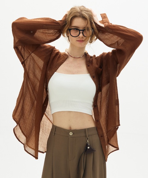 full/fill.(フルフィル)の「washer sheer over shirt / ワッシャーシアーオーバーシャツ(シャツ/ブラウス・レディース・チャコールグレー/ベージュ/ブラウン・FREE)」の14枚目の写真