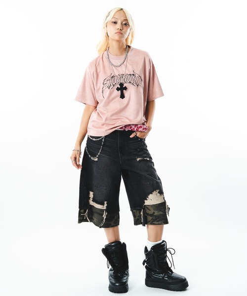 SHORT ROUND(ショートラウンド)の「SHORT ROUND/【26年春夏新作】フェイクスウェードグラフィックT(Tシャツ/カットソー・メンズ・ピンク/スミクロ・LARGE/MEDIUM)」の5枚目の写真