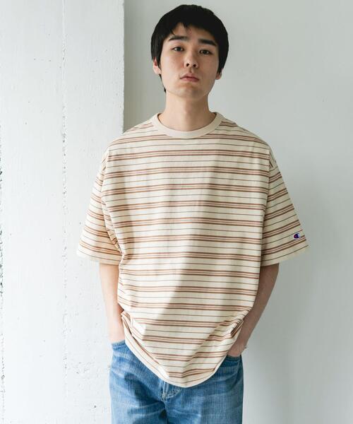 Champion(チャンピオン)の「『別注』CHAMPION×DOORS BORDER T-SHIRTS(Tシャツ/カットソー・メンズ・ライトブラウン/ベージュ系その他/ブルー系その他・LARGE/MEDIUM)」の5枚目の写真