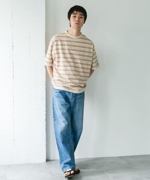 Champion(チャンピオン)の「『別注』CHAMPION×DOORS BORDER T-SHIRTS(Tシャツ/カットソー・メンズ・ライトブラウン/ベージュ系その他/ブルー系その他・LARGE/MEDIUM)」の6枚目の写真