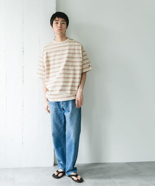 Champion(チャンピオン)の「『別注』CHAMPION×DOORS BORDER T-SHIRTS(Tシャツ/カットソー・メンズ・ライトブラウン/ベージュ系その他/ブルー系その他・LARGE/MEDIUM)」の7枚目の写真