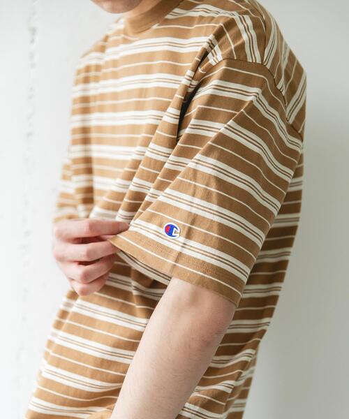 Champion(チャンピオン)の「『別注』CHAMPION×DOORS BORDER T-SHIRTS(Tシャツ/カットソー・メンズ・ライトブラウン/ベージュ系その他/ブルー系その他・LARGE/MEDIUM)」の10枚目の写真