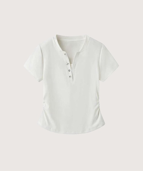 LA POMME petit（ラポミ・プチ）の「Basic Waisted Point T/ベーシックウエストポイントT（Tシャツ/カットソー・レディース・ホワイト/ブラック・FREE）」の2枚目の写真