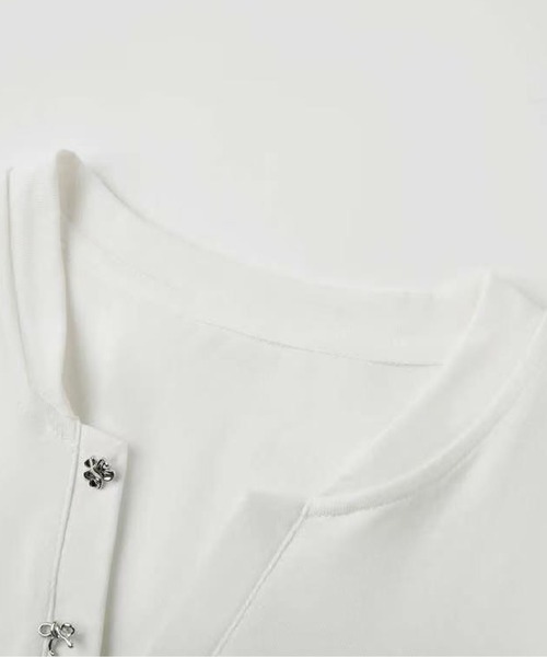 LA POMME petit（ラポミ・プチ）の「Basic Waisted Point T/ベーシックウエストポイントT（Tシャツ/カットソー・レディース・ホワイト/ブラック・FREE）」の3枚目の写真