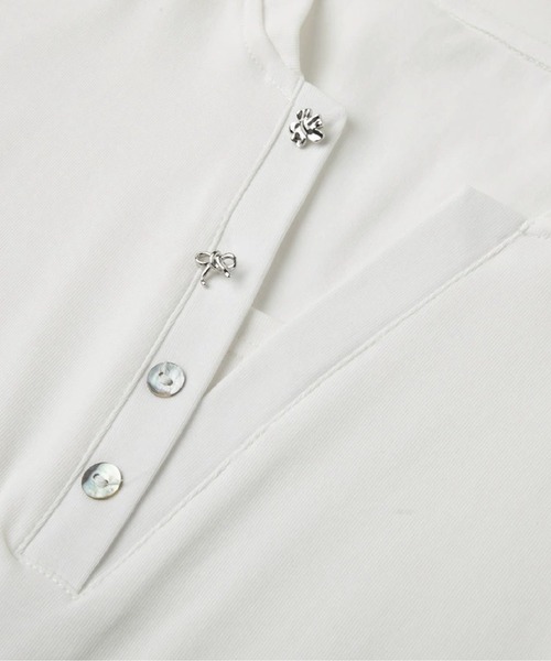 LA POMME petit（ラポミ・プチ）の「Basic Waisted Point T/ベーシックウエストポイントT（Tシャツ/カットソー・レディース・ホワイト/ブラック・FREE）」の4枚目の写真