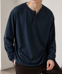 ハニカムサーマル ヘンリーネック オーバーサイズ長袖Tシャツ