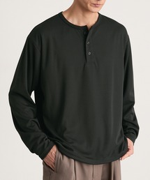 MONO-MART | ハニカムサーマル ヘンリーネック オーバーサイズ長袖Tシャツ(Tシャツ/カットソー)