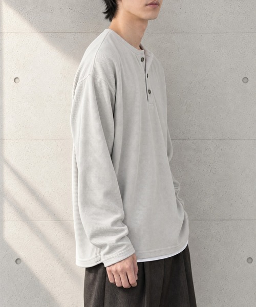 ハニカムサーマル ヘンリーネック オーバーサイズ長袖Tシャツ MONO