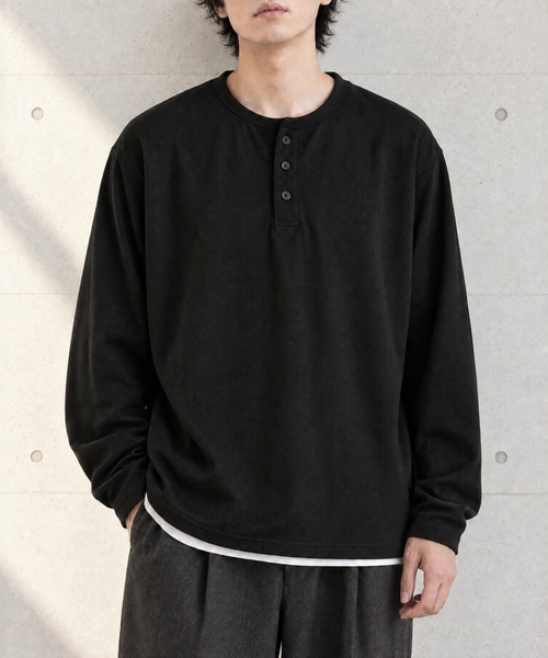 ハニカムサーマル ヘンリーネック オーバーサイズ長袖Tシャツ MONO