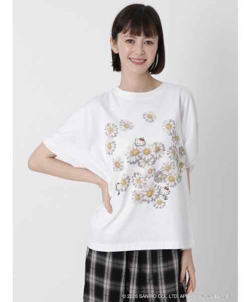 H.A.K（ハク）の「H.A.K×HELLO KITTY デイジーとハローキティ オイルペインティングプリントTシャツ（Tシャツ/カットソー・レディース・杢グレー/ブラック/ホワイト・FREE）」の15枚目の写真