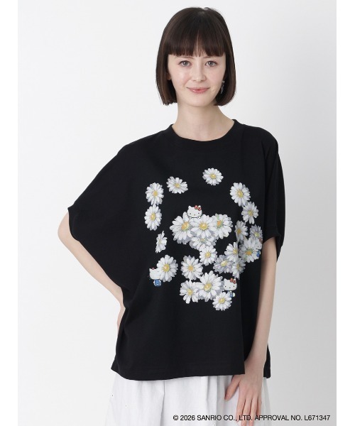 H.A.K（ハク）の「H.A.K×HELLO KITTY デイジーとハローキティ オイルペインティングプリントTシャツ（Tシャツ/カットソー・レディース・杢グレー/ブラック/ホワイト・FREE）」の17枚目の写真