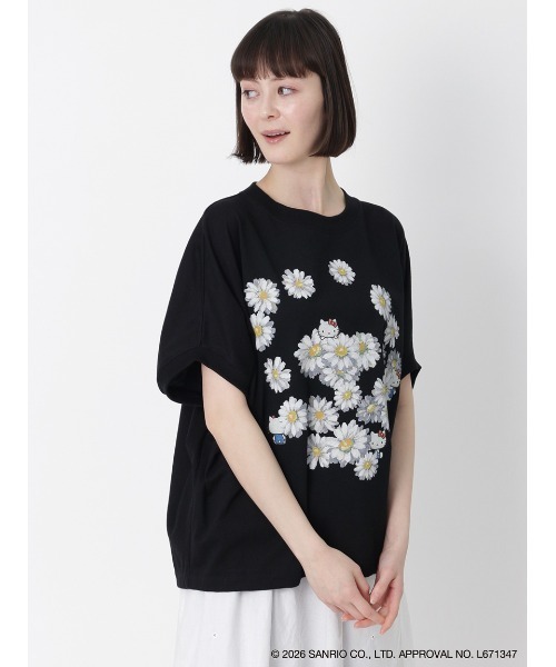 H.A.K（ハク）の「H.A.K×HELLO KITTY デイジーとハローキティ オイルペインティングプリントTシャツ（Tシャツ/カットソー・レディース・杢グレー/ブラック/ホワイト・FREE）」の18枚目の写真