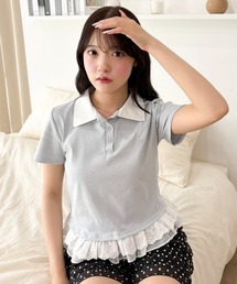 WEGO/レースヘムワンポイント襟付きTシャツ