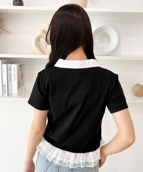 WEGO（ウィゴー）の「WEGO/レースヘムワンポイント襟付きTシャツ（ポロシャツ・レディース・サックスブルー/ブラック・FREE）」の12枚目の写真